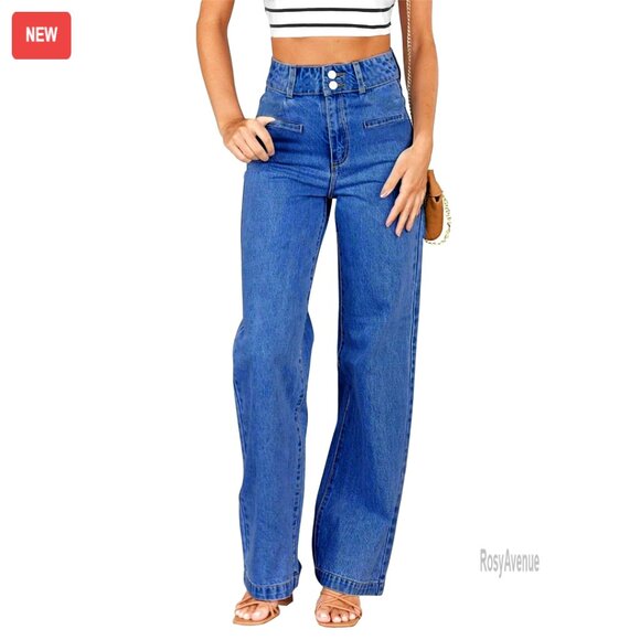 High Waisted Straight Leg Stretchy Jeans Wide Leg Denim Pants